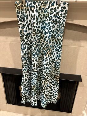 Fifteen Twenty Teal and Brown Leopard Midi Skirt